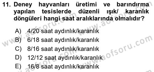 Laboratuvar Hayvanlarını Yetiştirme ve Sağlığı Dersi 2024 - 2025 Yılı (Vize) Ara Sınav Soruları 11. Soru