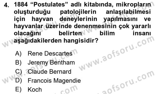 Laboratuvar Hayvanlarını Yetiştirme ve Sağlığı Dersi 2024 - 2025 Yılı (Vize) Ara Sınav Soruları 4. Soru