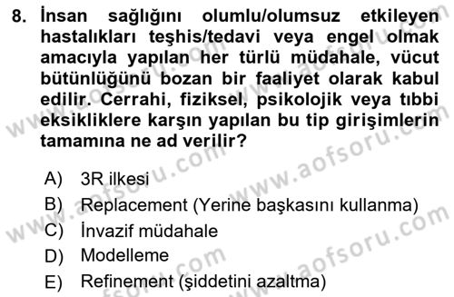 Laboratuvar Hayvanlarını Yetiştirme ve Sağlığı Dersi 2024 - 2025 Yılı (Vize) Ara Sınav Soruları 8. Soru