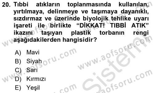 Laboratuvar Hayvanlarını Yetiştirme ve Sağlığı Dersi 2024 - 2025 Yılı (Final) Dönem Sonu Sınav Soruları 20. Soru