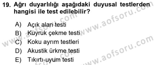 Laboratuvar Hayvanlarını Yetiştirme ve Sağlığı Dersi 2024 - 2025 Yılı Yaz Okulu Sınav Soruları 19. Soru