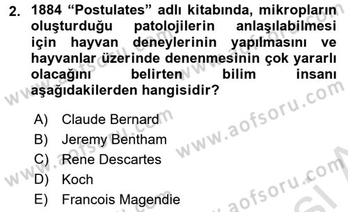 Laboratuvar Hayvanlarını Yetiştirme ve Sağlığı Dersi 2024 - 2025 Yılı Yaz Okulu Sınav Soruları 2. Soru