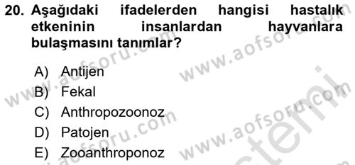 Laboratuvar Hayvanlarını Yetiştirme ve Sağlığı Dersi 2024 - 2025 Yılı Yaz Okulu Sınav Soruları 20. Soru