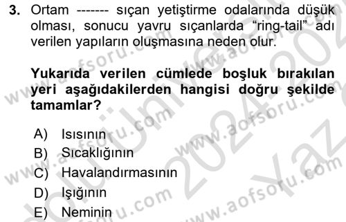Laboratuvar Hayvanlarını Yetiştirme ve Sağlığı Dersi 2024 - 2025 Yılı Yaz Okulu Sınav Soruları 3. Soru