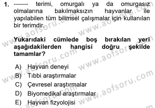 Laboratuvar Hayvanlarını Yetiştirme ve Sağlığı Dersi 2025 - 2026 Yılı (Vize) Ara Sınav Soruları 1. Soru