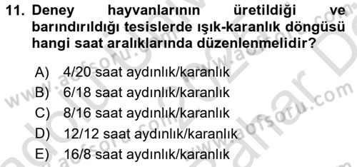 Laboratuvar Hayvanlarını Yetiştirme ve Sağlığı Dersi 2025 - 2026 Yılı (Vize) Ara Sınav Soruları 11. Soru