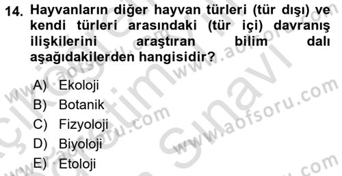 Laboratuvar Hayvanlarını Yetiştirme ve Sağlığı Dersi 2025 - 2026 Yılı (Vize) Ara Sınav Soruları 14. Soru