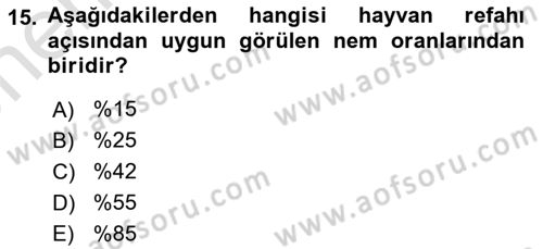 Laboratuvar Hayvanlarını Yetiştirme ve Sağlığı Dersi 2025 - 2026 Yılı (Vize) Ara Sınav Soruları 15. Soru