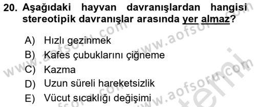 Laboratuvar Hayvanlarını Yetiştirme ve Sağlığı Dersi 2025 - 2026 Yılı (Vize) Ara Sınav Soruları 20. Soru