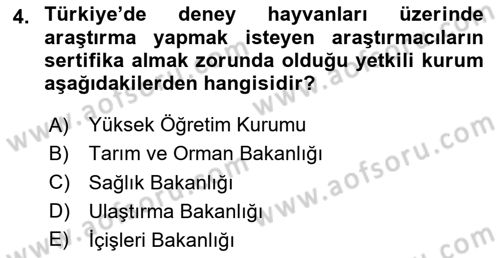 Laboratuvar Hayvanlarını Yetiştirme ve Sağlığı Dersi 2025 - 2026 Yılı (Vize) Ara Sınav Soruları 4. Soru