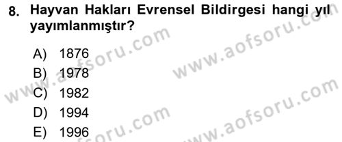 Laboratuvar Hayvanlarını Yetiştirme ve Sağlığı Dersi 2025 - 2026 Yılı (Vize) Ara Sınav Soruları 8. Soru