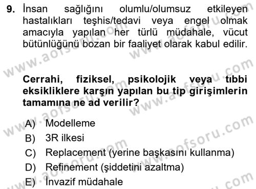 Laboratuvar Hayvanlarını Yetiştirme ve Sağlığı Dersi 2025 - 2026 Yılı (Vize) Ara Sınav Soruları 9. Soru