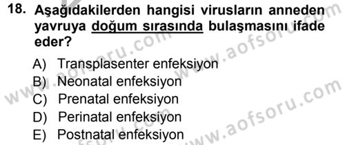 Viroloji Dersi 2012 - 2013 Yılı (Vize) Ara Sınavı 18. Soru