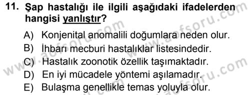 Viroloji Dersi 2012 - 2013 Yılı (Final) Dönem Sonu Sınav Soruları 11. Soru