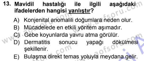 Viroloji Dersi 2012 - 2013 Yılı (Final) Dönem Sonu Sınav Soruları 13. Soru