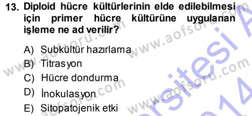 Viroloji Dersi 2013 - 2014 Yılı (Vize) Ara Sınav Soruları 13. Soru
