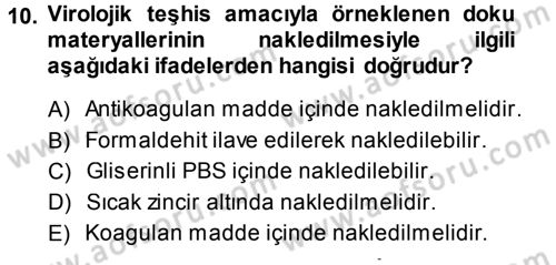 Viroloji Dersi 2013 - 2014 Yılı (Final) Dönem Sonu Sınav Soruları 10. Soru