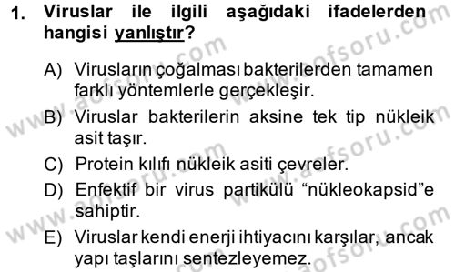 Viroloji Dersi 2014 - 2015 Yılı (Vize) Ara Sınav Soruları 1. Soru
