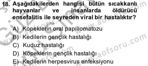 Viroloji Dersi 2014 - 2015 Yılı (Final) Dönem Sonu Sınav Soruları 18. Soru