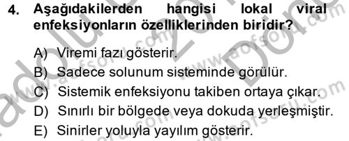 Viroloji Dersi 2014 - 2015 Yılı (Final) Dönem Sonu Sınav Soruları 4. Soru