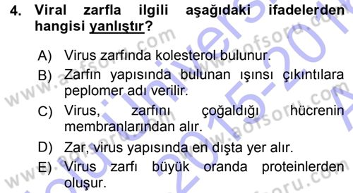 Viroloji Dersi 2015 - 2016 Yılı (Vize) Ara Sınavı 4. Soru