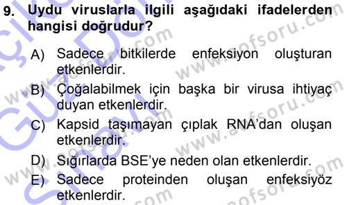 Viroloji Dersi 2015 - 2016 Yılı (Vize) Ara Sınavı 9. Soru