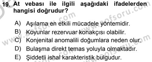 Viroloji Dersi 2016 - 2017 Yılı 3 Ders Sınav Soruları 19. Soru