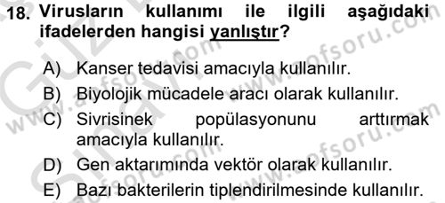 Viroloji Dersi Ara Sınavı Deneme Sınav Soruları 18. Soru