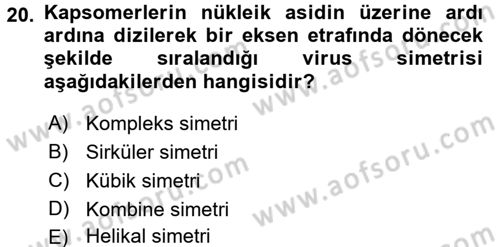 Viroloji Dersi Ara Sınavı Deneme Sınav Soruları 20. Soru