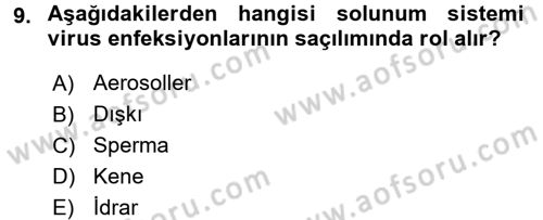 Viroloji Dersi 2016 - 2017 Yılı (Vize) Ara Sınav Soruları 9. Soru