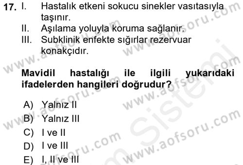 Viroloji Dersi 2016 - 2017 Yılı (Final) Dönem Sonu Sınav Soruları 17. Soru
