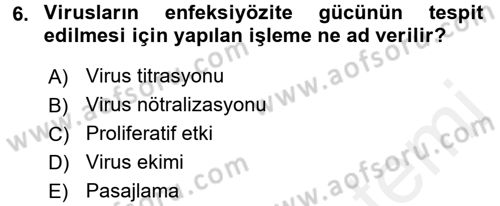Viroloji Dersi 2016 - 2017 Yılı (Final) Dönem Sonu Sınav Soruları 6. Soru