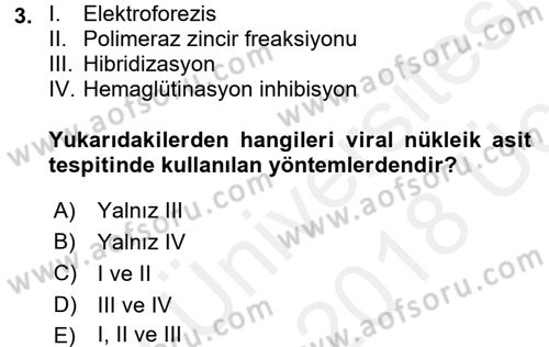 Viroloji Dersi 2017 - 2018 Yılı 3 Ders Sınav Soruları 3. Soru