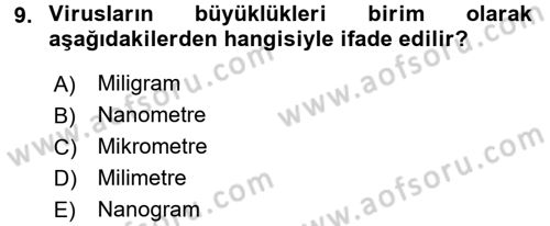Viroloji Dersi 2017 - 2018 Yılı 3 Ders Sınav Soruları 9. Soru