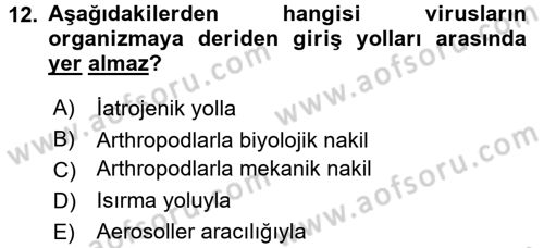 Viroloji Dersi 2017 - 2018 Yılı (Vize) Ara Sınav Soruları 12. Soru