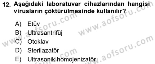 Viroloji Dersi 2017 - 2018 Yılı (Final) Dönem Sonu Sınav Soruları 12. Soru