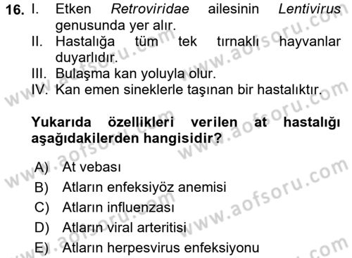 Viroloji Dersi 2017 - 2018 Yılı (Final) Dönem Sonu Sınav Soruları 16. Soru