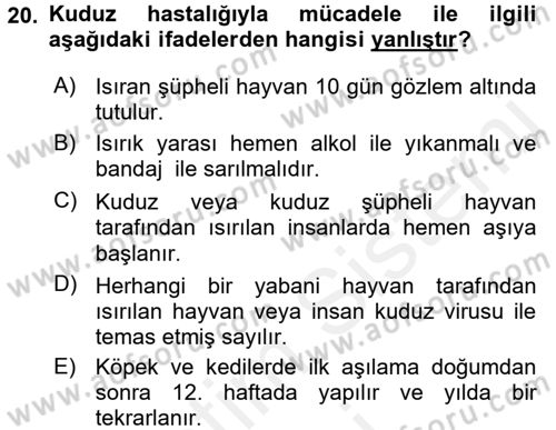 Viroloji Dersi 2017 - 2018 Yılı (Final) Dönem Sonu Sınav Soruları 20. Soru