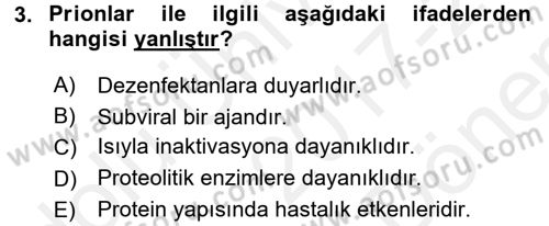 Viroloji Dersi 2017 - 2018 Yılı (Final) Dönem Sonu Sınav Soruları 3. Soru