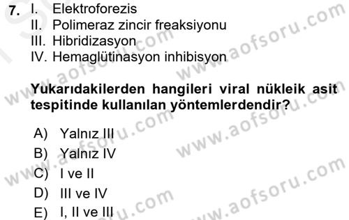 Viroloji Dersi 2017 - 2018 Yılı (Final) Dönem Sonu Sınav Soruları 7. Soru
