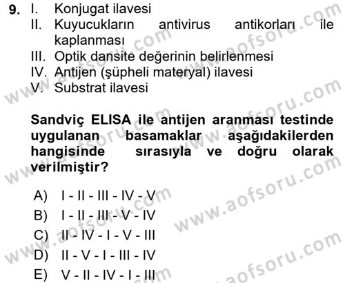 Viroloji Dersi 2017 - 2018 Yılı (Final) Dönem Sonu Sınav Soruları 9. Soru