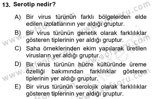 Viroloji Dersi 2018 - 2019 Yılı (Vize) Ara Sınav Soruları 13. Soru