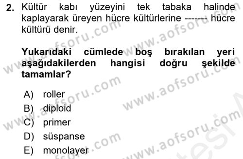 Viroloji Dersi Ara Sınavı Deneme Sınav Soruları 2. Soru