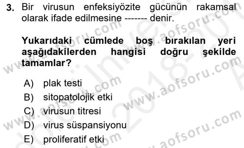 Viroloji Dersi Ara Sınavı Deneme Sınav Soruları 3. Soru