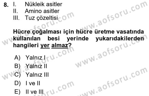 Viroloji Dersi Ara Sınavı Deneme Sınav Soruları 8. Soru