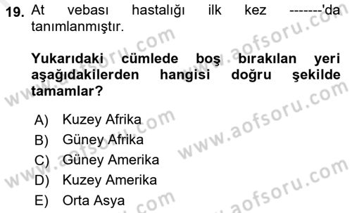 Viroloji Dersi 2018 - 2019 Yılı (Final) Dönem Sonu Sınav Soruları 19. Soru