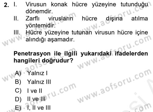 Viroloji Dersi 2018 - 2019 Yılı (Final) Dönem Sonu Sınav Soruları 2. Soru
