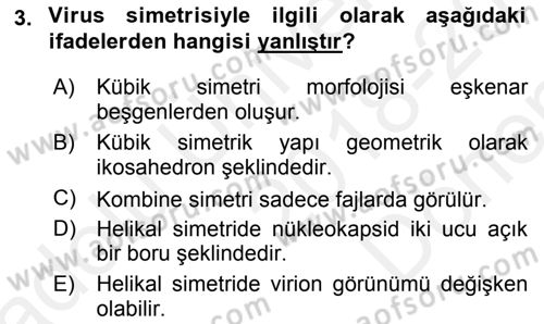 Viroloji Dersi 2018 - 2019 Yılı (Final) Dönem Sonu Sınav Soruları 3. Soru