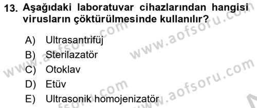 Viroloji Dersi 2018 - 2019 Yılı Yaz Okulu Sınav Soruları 13. Soru