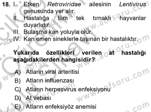 Viroloji Dersi 2018 - 2019 Yılı Yaz Okulu Sınav Soruları 18. Soru